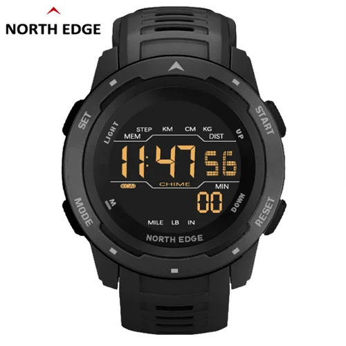 Imagen 2 del producto NORTH EDGE Mars-reloj Digital para hombre, relojes deportivos militares, resistente al agua, podómetro de 50M, cronómetro de calorías, despertador por hora