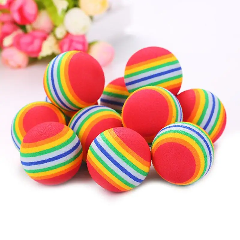 1Pc Colorful Pet Toy Balls Rainbow Foam Ball Interactive Cat Toys Chewing Rattle Scratch Natural Foam Ball Training Pet Supplies