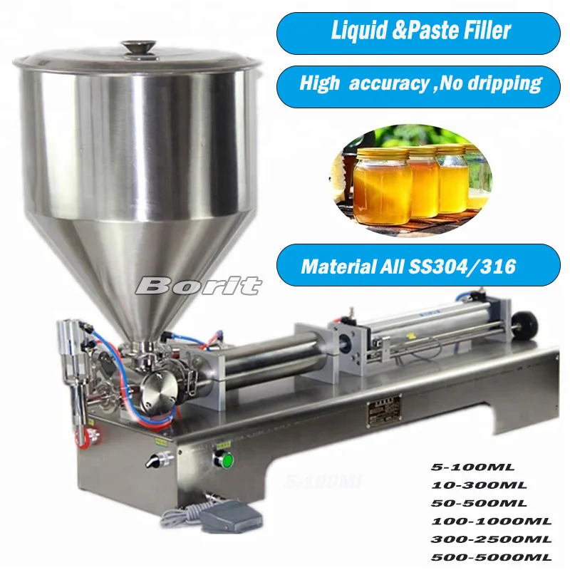 Semi Automatic Paste Piston Bottle Filling Machine Single Head Ice Cream Water Liquid Honey Juice Sauce Soft Drink Tomato 500ML