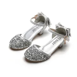 Girls Sequin Shoes Princess Gold Pink Silver Kids 2023 New Summer Glitter Holiday Shoes Wedding Birthday Party Formal B859