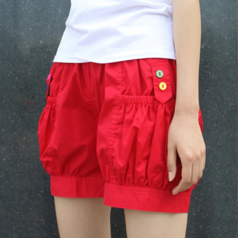 Candy Colors Women's Summer Bloomers Shorts Girls High Waist Pockets Short Pants Black Solid Harem Shorts Beach Casual Wear