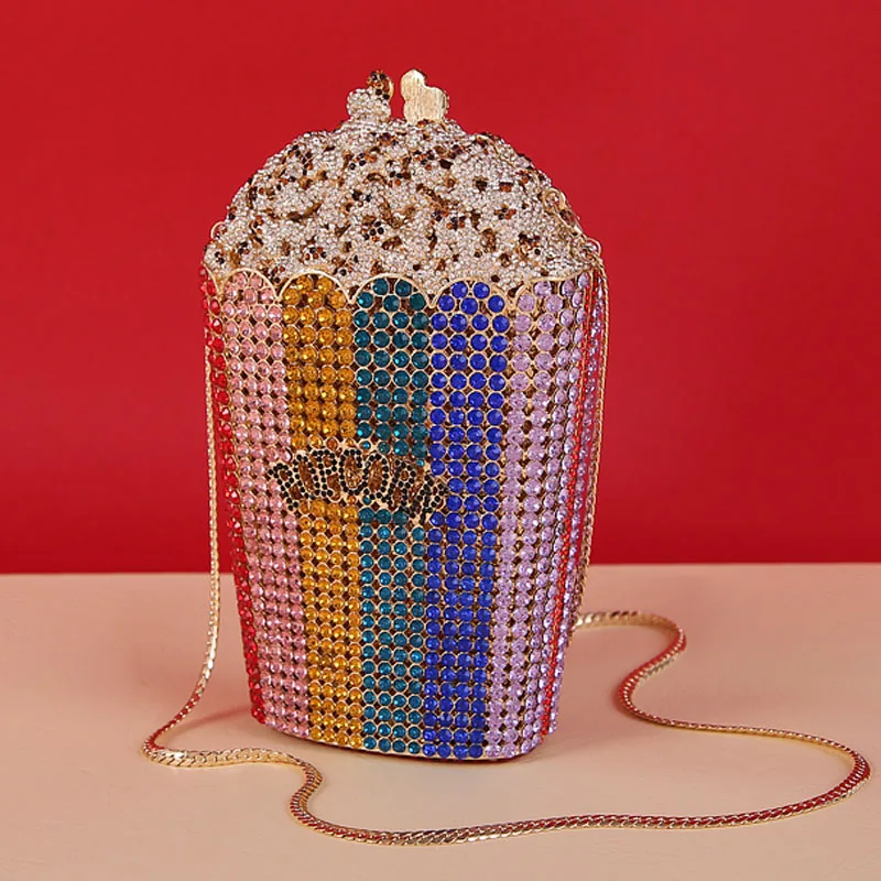 

XIYUAN Women Popcorn Rhinestone Evening Bags Ladies Gift Metal Box Handbag Wedding Party Clutches Crystals Minaudiere Purse Bag