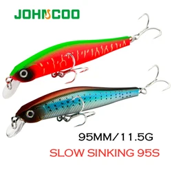 JOHNCOO Fishing Lure Minnow Swimbait Artificial Bait Hard Bait Wobbler 95mm 11.5g Slow Sinking 3D Fisheyes 2 Hooks