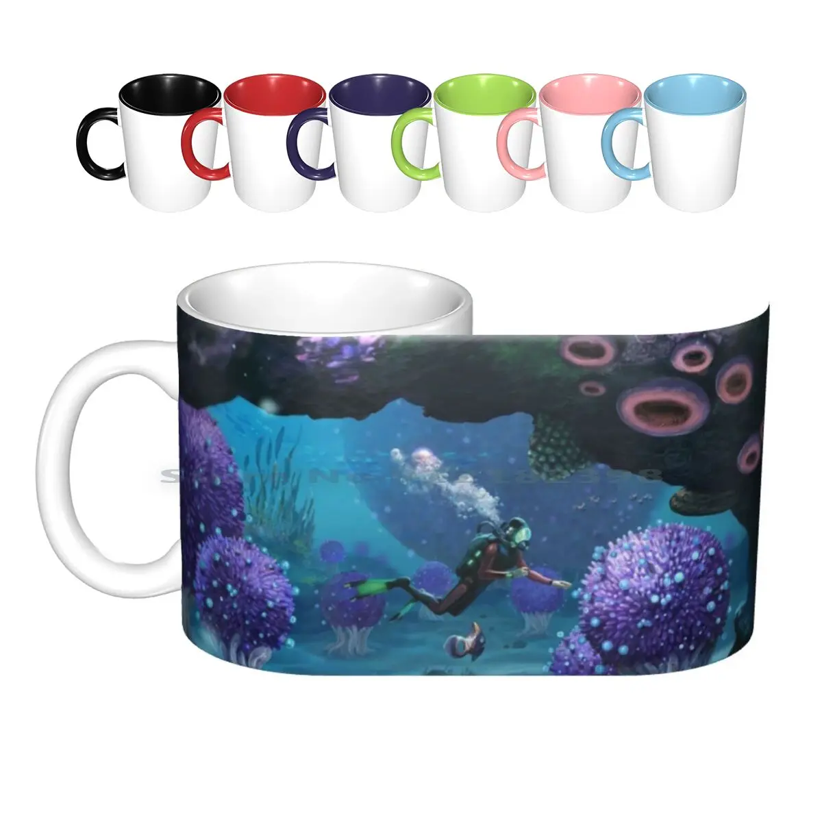 Ceramic Mugs Coffee Cups Milk Tea Mug Ocean Sea Water Stripes Blouse Fashion Cup Sheath Phone Cloth Handkerchief Style Backpack