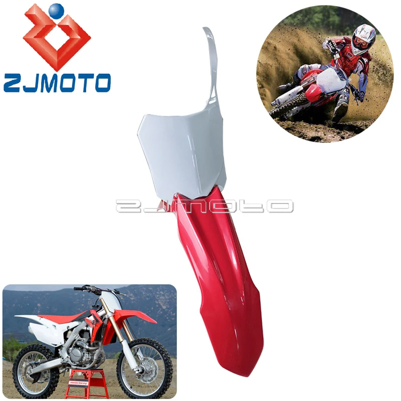 Red Front Fenders + Dirt Bike White Front Number Plate Plastic Cover For For Honda CRF450R 13-16 CRF250R 14-17 Motocross Enduro