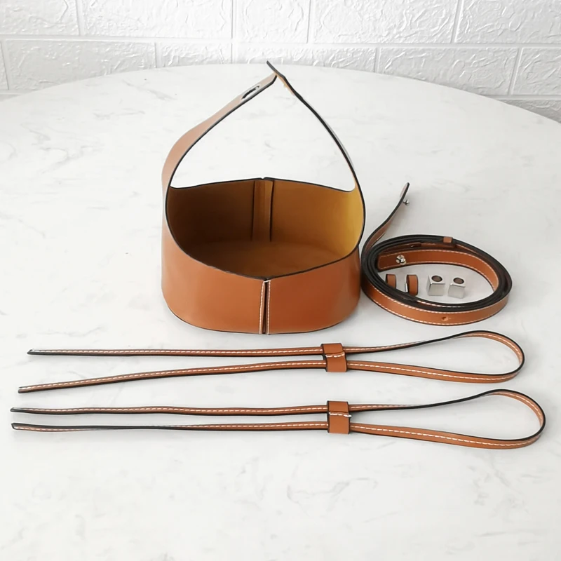 DIY handgemachte geflochtene Eimer Taschen einzigartige Leder Tasche Böden hohlen Kordelzug Handtasche Schultergurt Frauen gewebte Tasche Set
