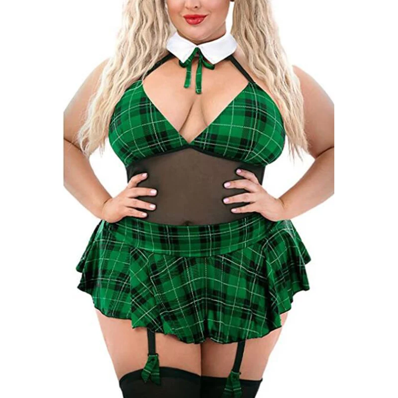 Een Stuk Schoolmeisje Kostuums Sexy Rollenspel Uniform Erotische Naughty Lingerie Plaid Night Halloween Vrouwen Rollenspel Sex Cosplay