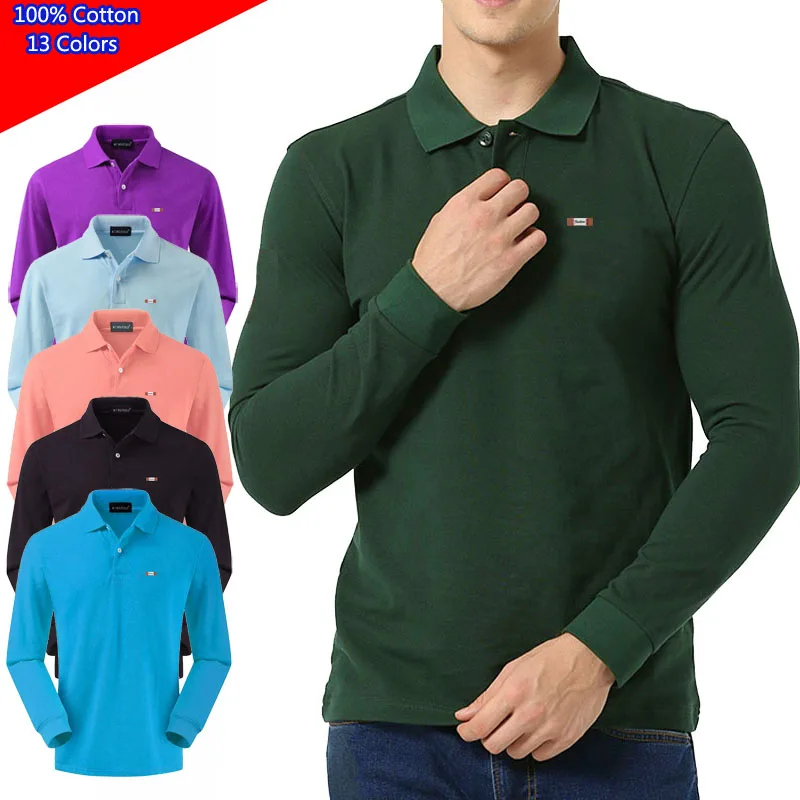 

100% Cotton High Quality Spring Autumn Mens Logn Sleeve Polos Shirts Casual Brand Polos Homme Fashion Clothes Lapel Male Tops