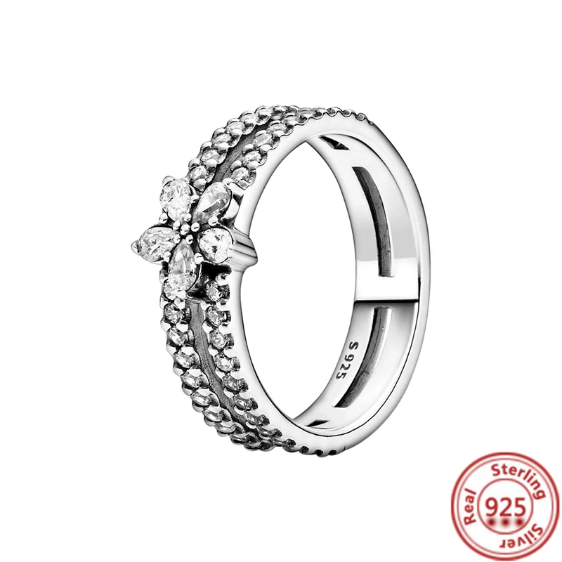 Female Rings New 925 Sterling Silver Sparkling Stackable Infinite Heart Flower Ring For Women Original Brand Jewelry Gifts