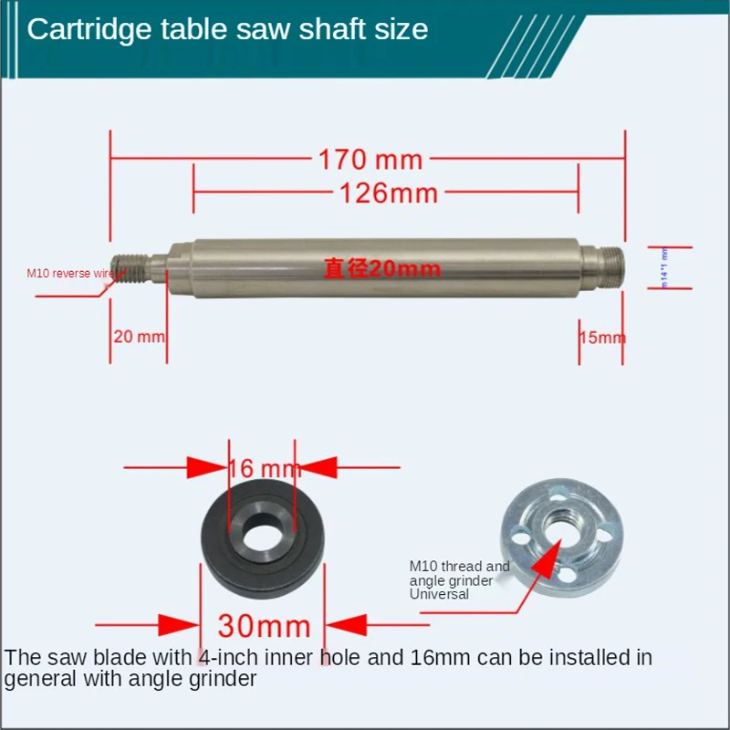 2 베어링 M14 스레드 우드 풀리 샤프트, DIY 헤드 핏 척 K01-65, K02-65/50, 4 인치 톱날, M14x1mm