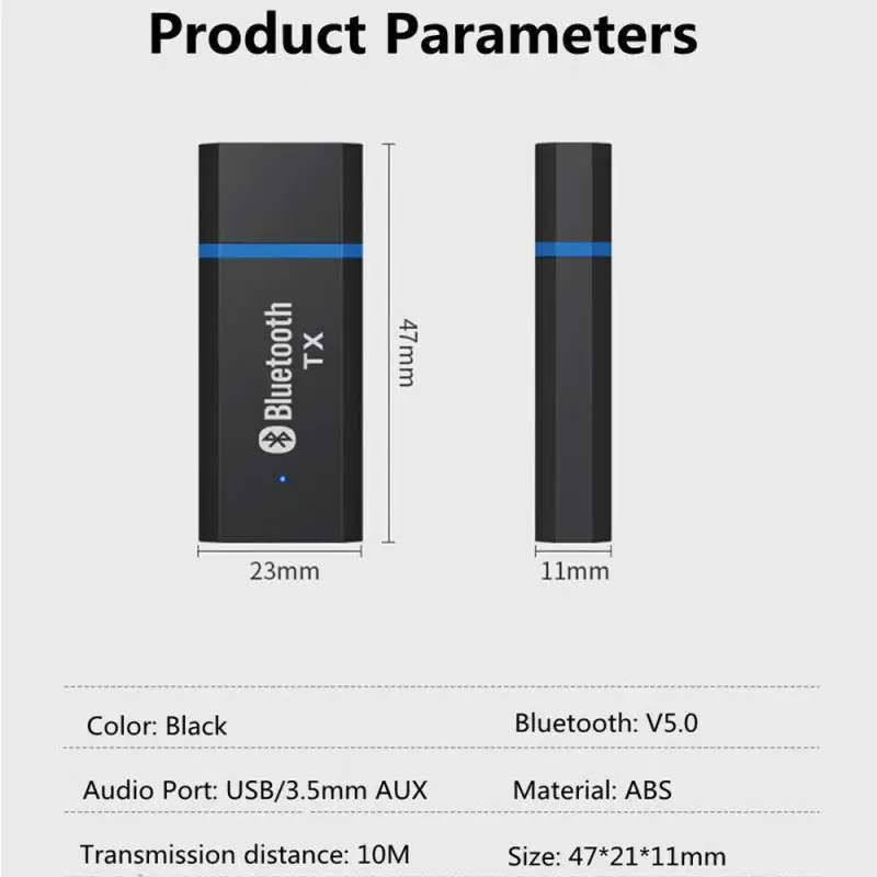 USB Bluetooth 5.0 Transmitter Adapter 3.5mm AUX Stereo Jack Adapter For Games, Videos, Multimedia Devices Audio Video Dropship