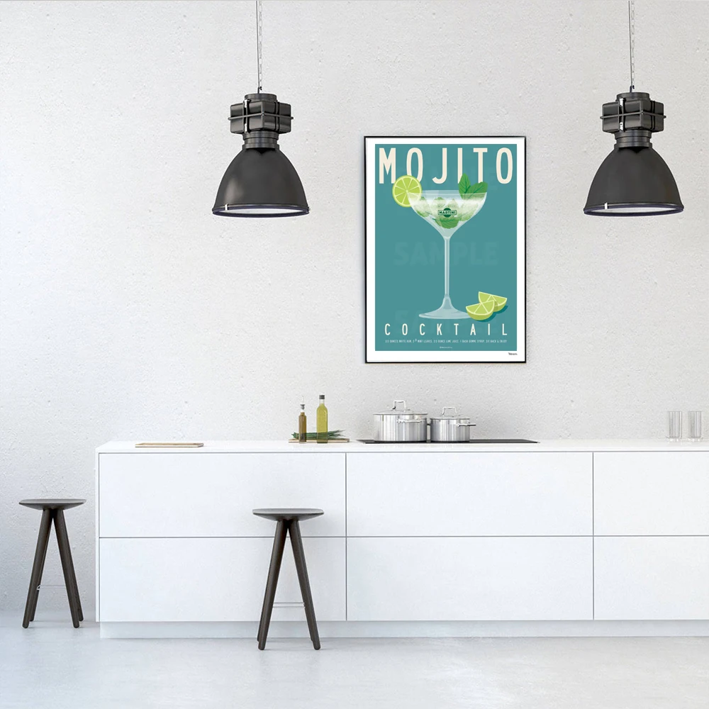 Cosmopolitan,Mojito Poster,Espresso Cocktail Canvas Painting,Martini Cocktail Wall Picture, Vintage Bar Decor