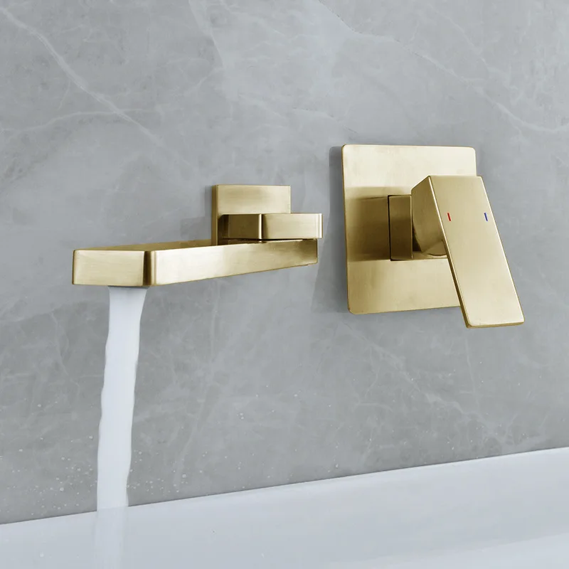 

Tuqiu Basin Faucet Brushed Gold Bathroom Faucet In-Wall Black Faucet Hot and Cold Bathroom Sink Tap Basin Mixer Tap Set