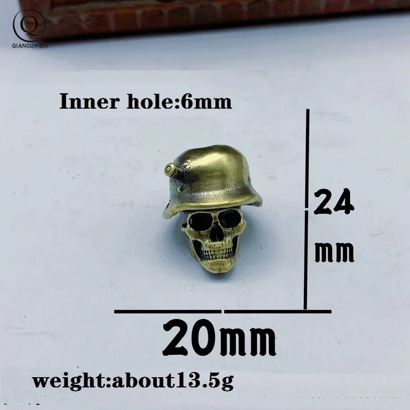 Copper German Soldiers Skull Warrior Knife Bead Keychain Pendants Brass Umbrella Rope DIY Hanging Accessories Paracord Jewelry