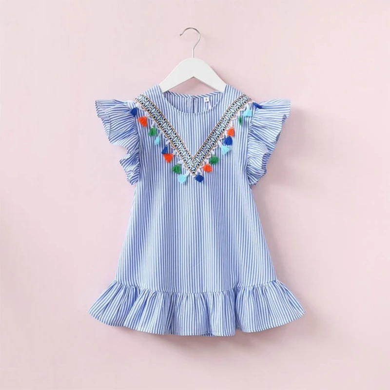 Newborn Baby Girl Family Matching Clothes Mom And Daughter Outfits Nine Quarter Stripe Tassel Mini Mother And Daughter Dress