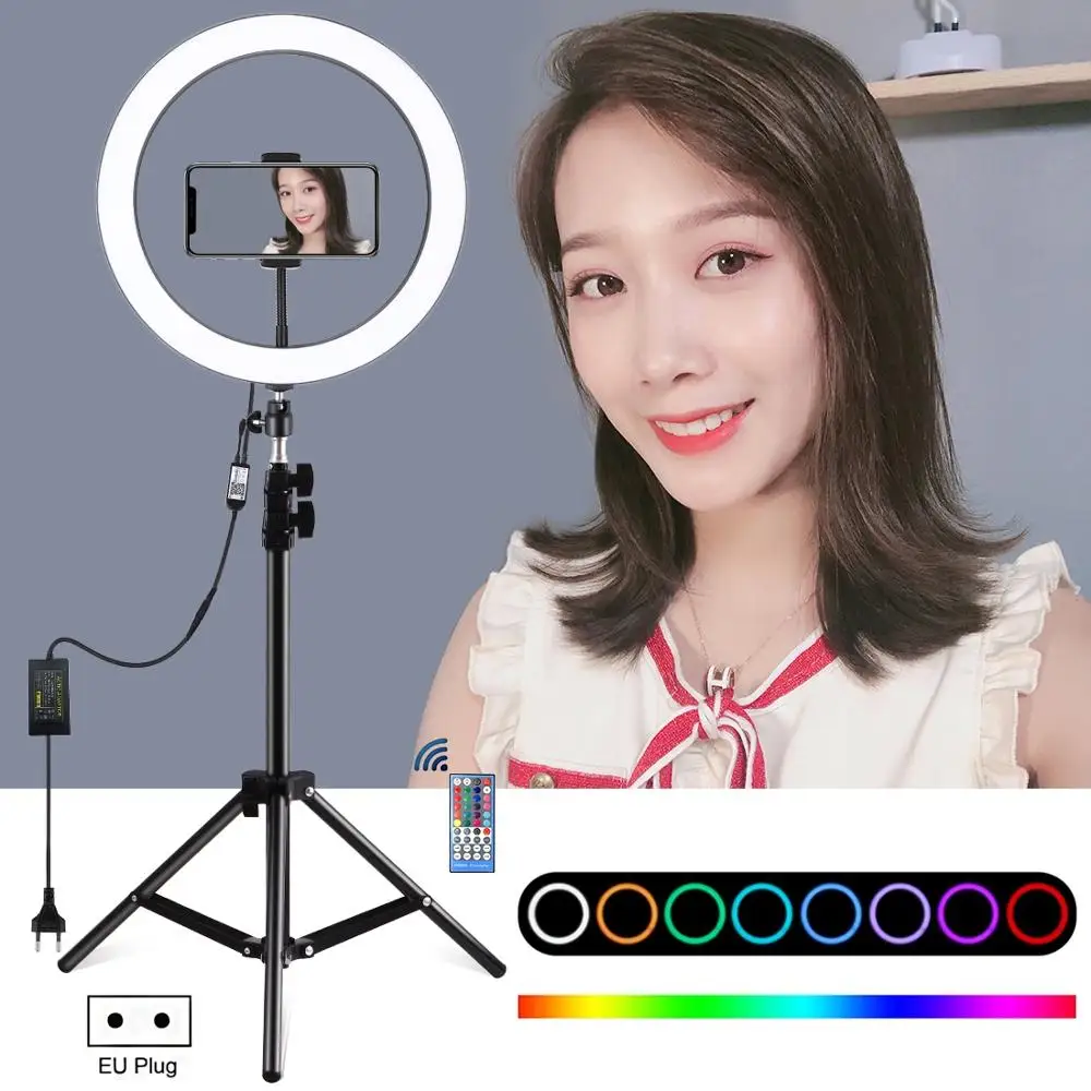 

PULUZ 1.1m Tripod Mount + 12 inch RGB Dimmable LED Ring Vlogging Selfie Photography Video Lights Live Broadcast Kits AU EU UK US