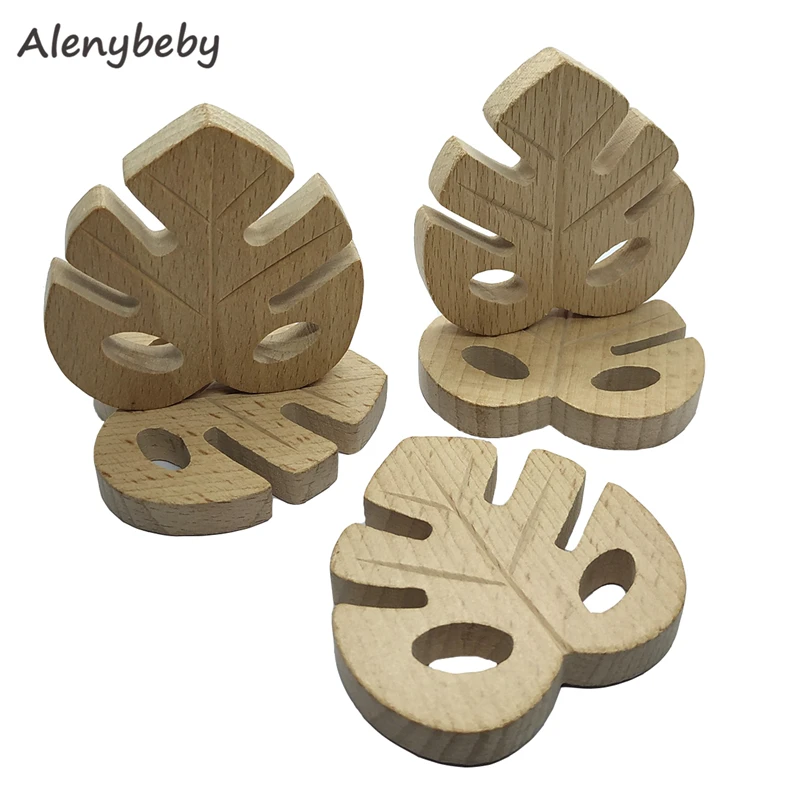 

Natural wood teether leaf shape pendant Baby Beech Wood Toy Newborn Baby Food Grade DIY Organic teether Baby Soothing Pain