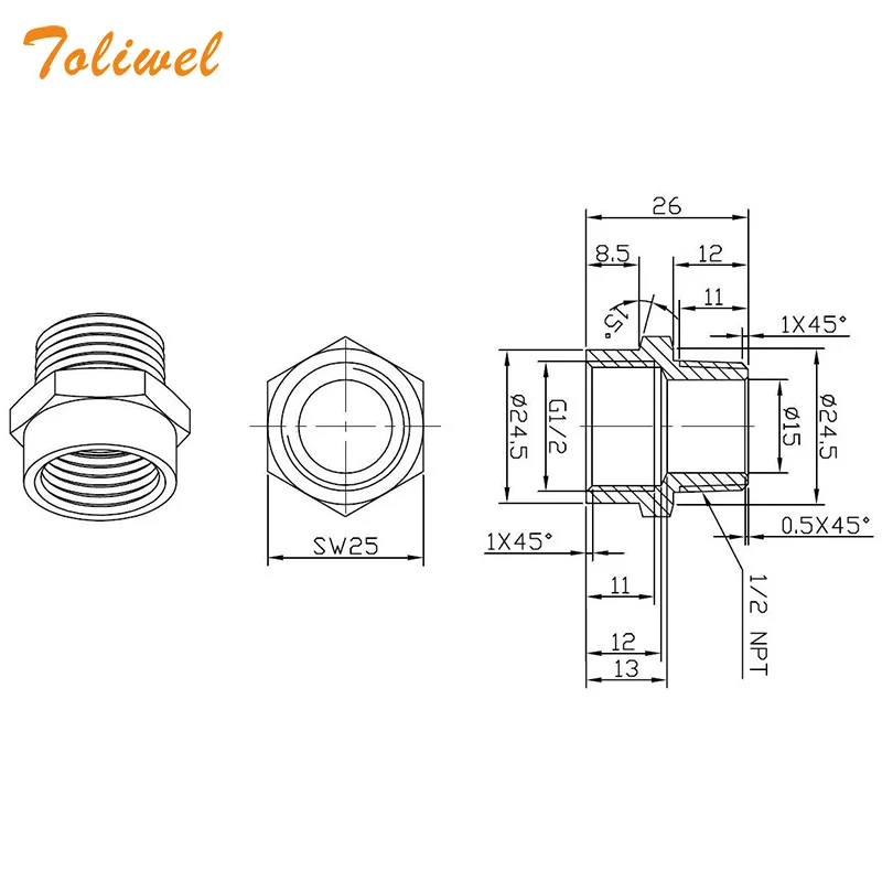 1/2” G Thread (BSP) Female to 1/2” NPT Male Connector BSP to NPT Adapter 1/2 Inch Industrial Metal Brass G Thread to Fittings