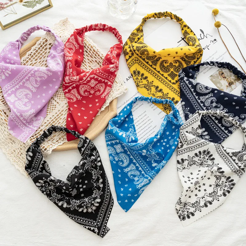 Ruoshui 2021 Woman Printted Triangle Bandanas Women Elastic Hairband Fashion Hair Accessories Headwear Turban Headband Ornament