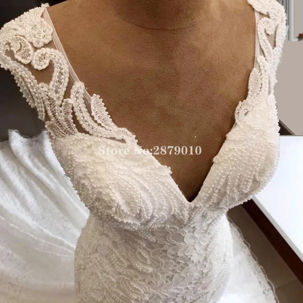 Ivory Mariage Wedding Dresses Mermaid Lace Beaded Floor-Length Women Dress Muslim Wedding Dress Bridal Gown Middle East Dubai