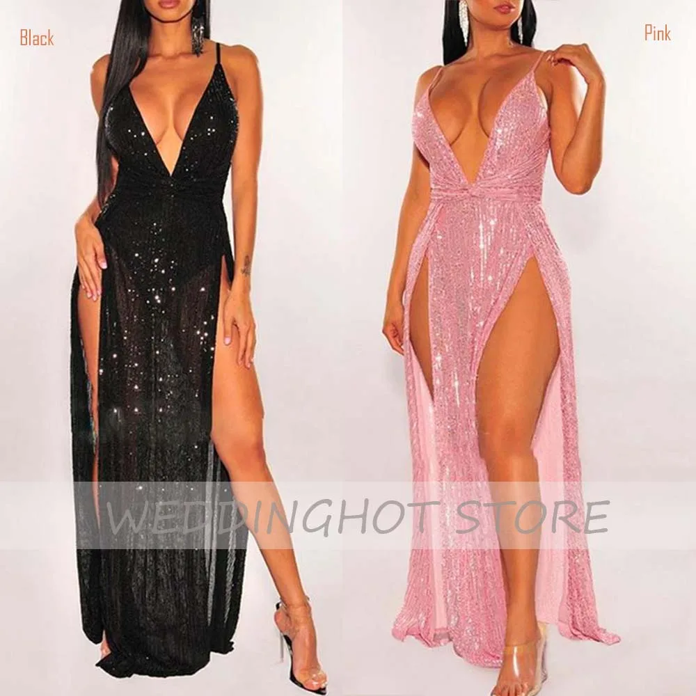 Vestidos de Noche de sirena sexys, largos, elegantes, con tirantes finos, lentejuelas, para fiesta de graduación, vestidos personalizados sencillos con abertura lateral, 2021