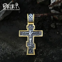 Jesus Cross Men's Stainless Steel Crucifix Eastern Orthodox Pendant Chain Necklace Jewelry BP8-515