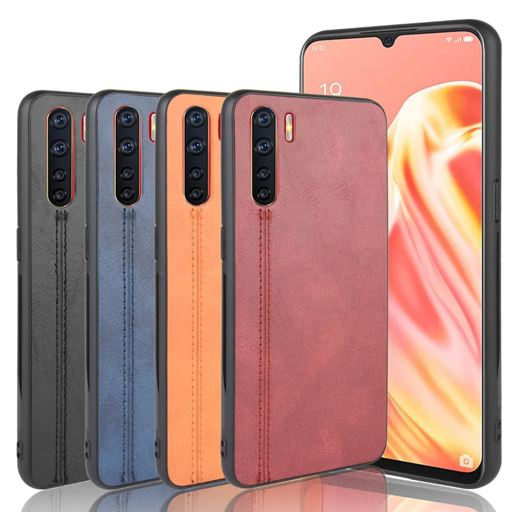 Oppo A91 Case For Oppo A91 Suture Calfskin Soft Edge PU Leather Hard Phone Bag Cover For Oppo A91 A 91 Back Case