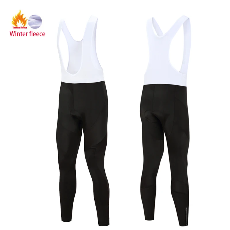 2024 Winter Black Fleece Thermal Mens Cycling Tights Pants Outdoor Bicycle Wear Bibs Pants 19D Gel Pad Shockproof Bike Trousers