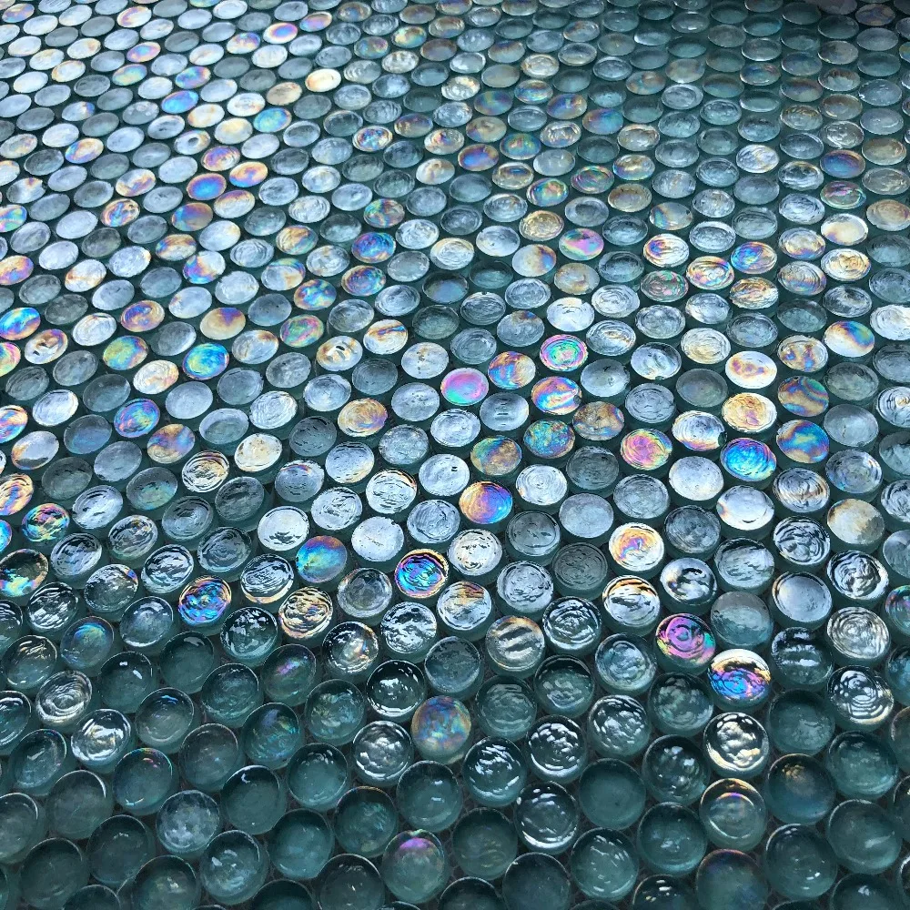 Iridescent Penny Round Aqua Blue Crytal Glass Mosaic Tiles, Kitchen backsplash bathroom wall tile sticker floor tile