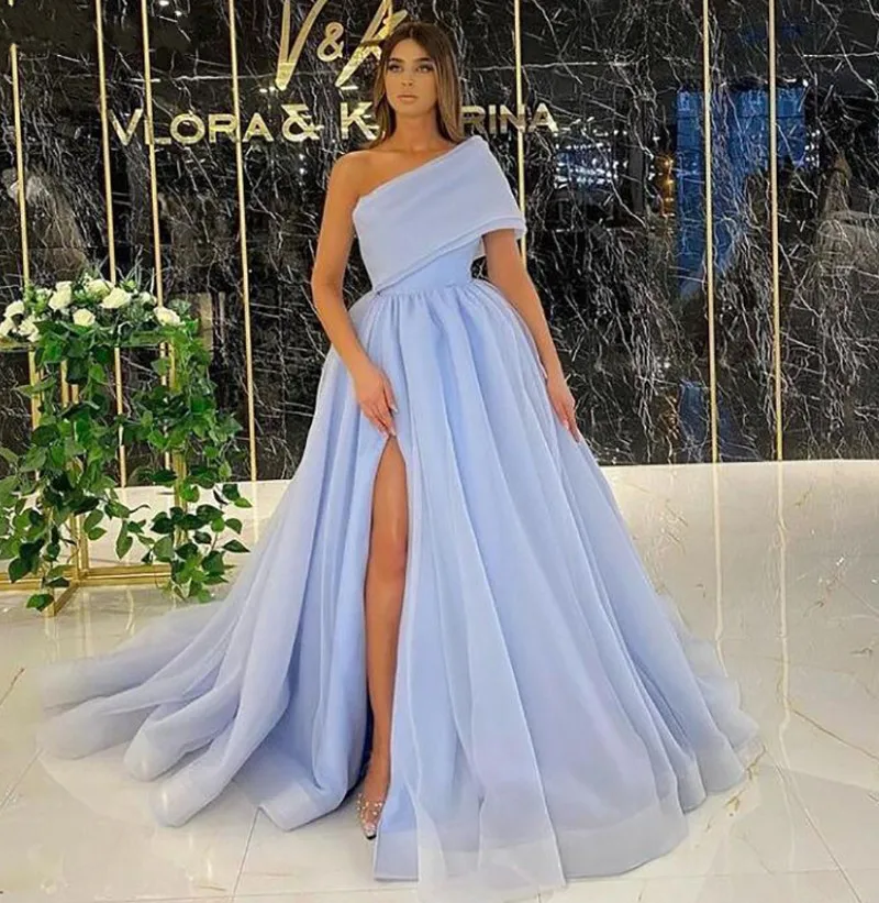 Robe de soirée formelle en organza bleu ciel, une initiée, sexy, fendue, longue bouffante, tulle, robe de Rh, personnalisée, 2025