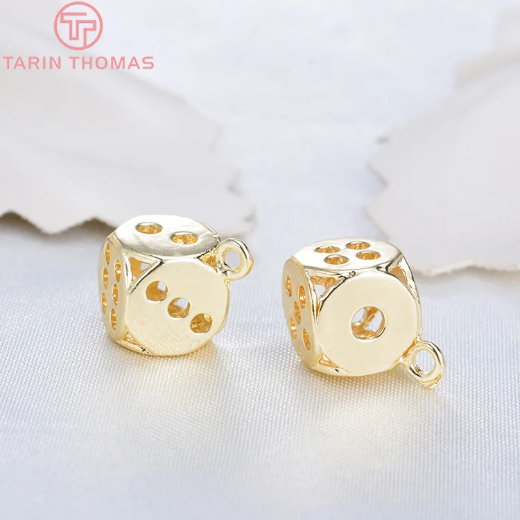 (1285)10PCS 11.5x15MM 24K Gold Color Plated Brass Dice Charms Pendants High Quality Diy Jewelry Accessories