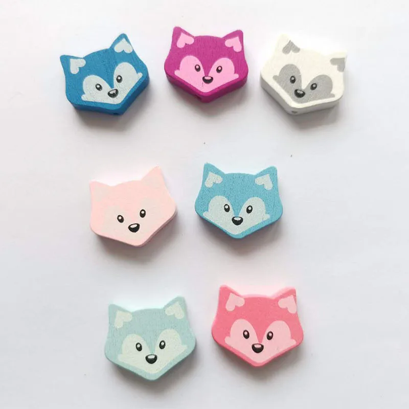 20 Pcs Clorful Fox Shaped Wooden Beads And Chips DIY Handmade Natural Environmentally Friendly Jewelry Baby Toy Accessories