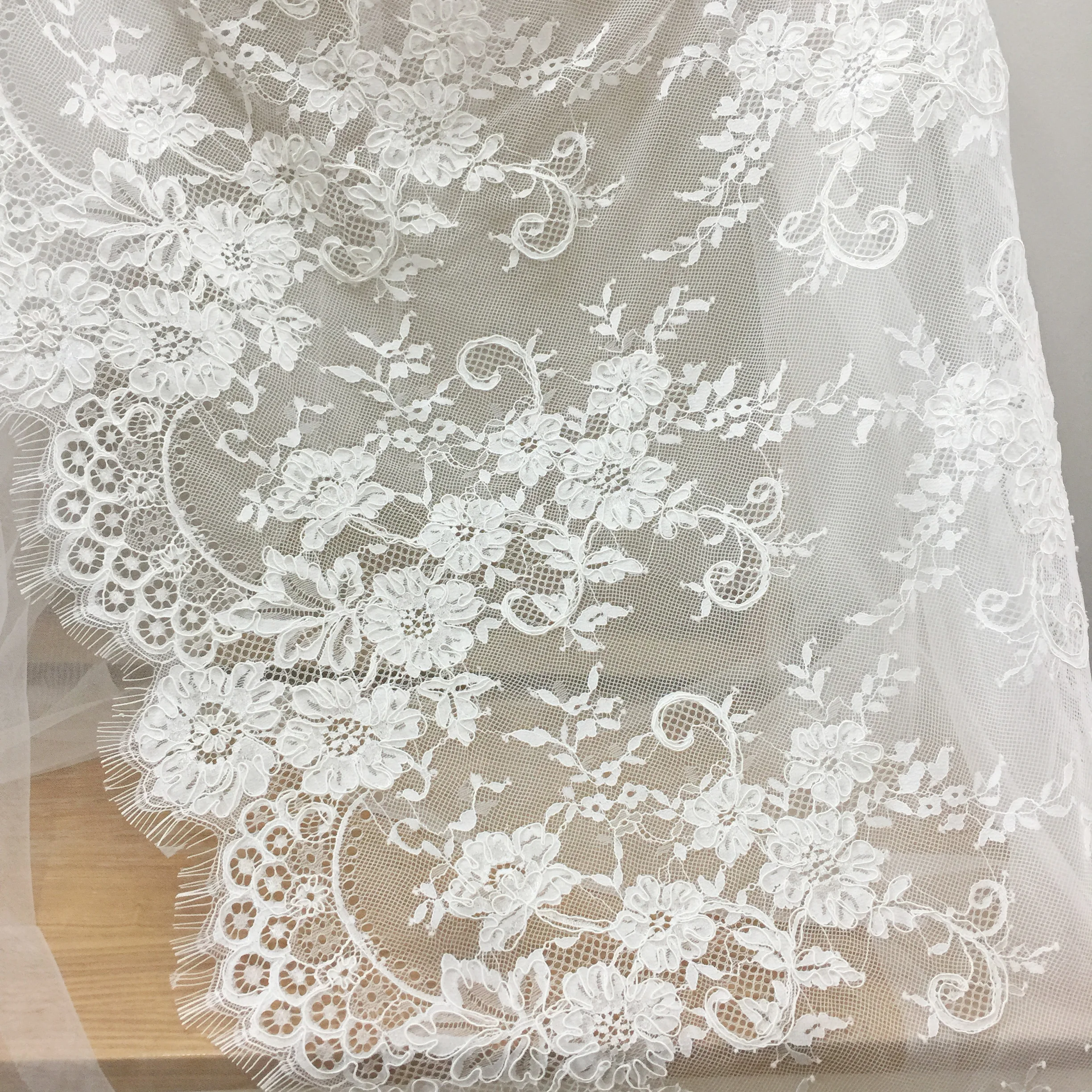 3 Yards Alencon Eyelash Embroidery Lace Fabric Bridal Veil Cape Shrug Lace Fabric, Eyelash French Lace Fabric 70cm wide