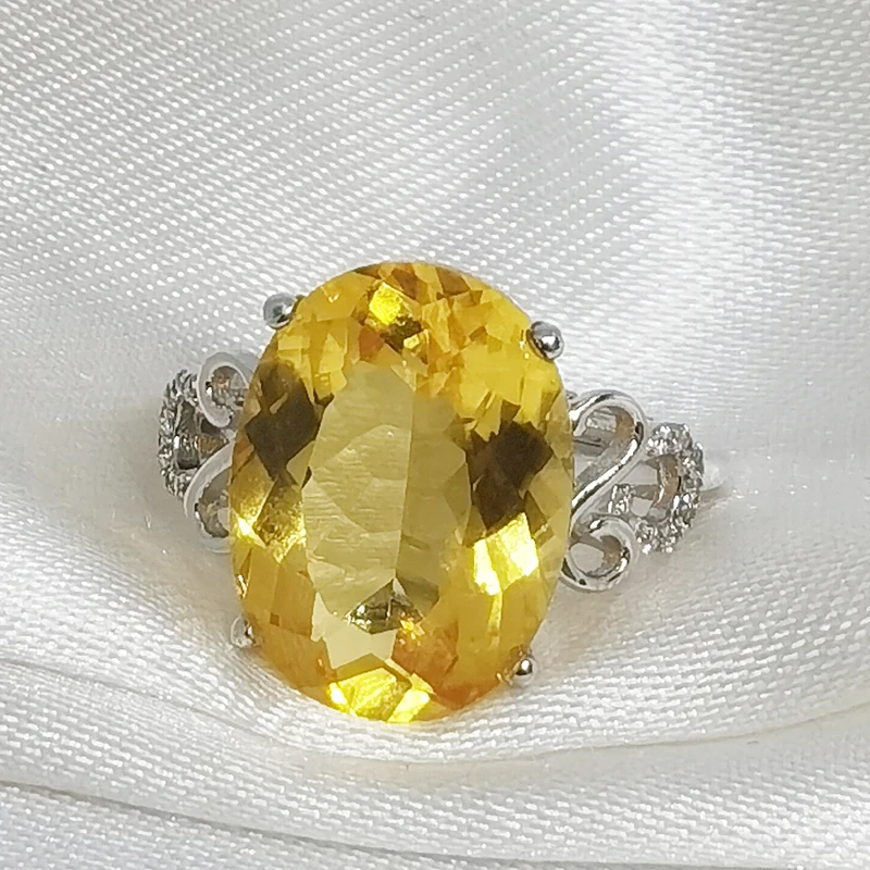 FS Real S925 Sterling Silver High-quality Citrine Large Elliptical Particle Ring Fashion Fine Wedding Jewelry for Women MeiBaPJ