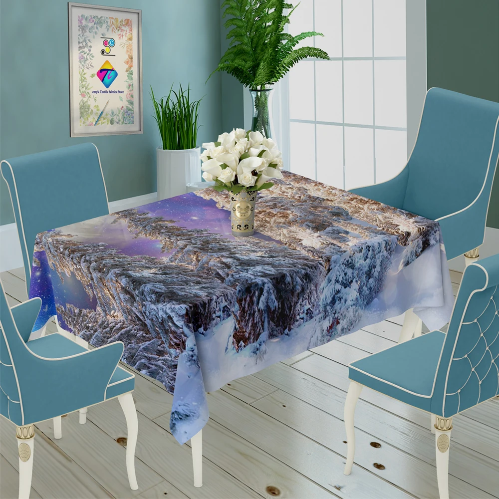 Snow Mountain Scenery Tablecloth Waterproof Thick Rectangular Mantel Wedding Dinner Table Set Household Items Decor