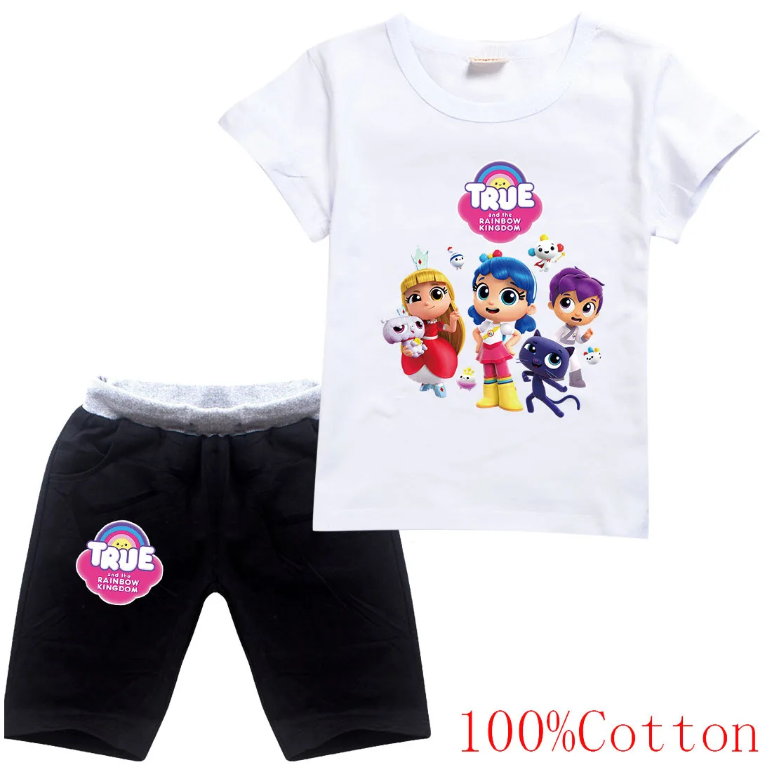 Cartoon True and The Rainbow Kingdom T Shirt +shorts 2pcs Set Baby Girl Clothes Children Casual Outfit Boys Short Sleeve Suits