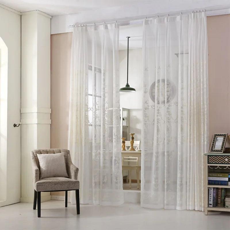 Dreamwood-European Style Embroidery Polyester White Voile Curtain, High Quality, Living Room, Modern Simple Window, Sheer Tulle