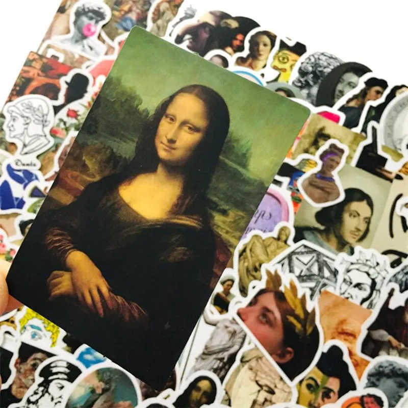 10/30/50PCS Classic Retro World Famous Painting Artist Graffiti Van Gogh Mona Lisa Helmet Decorative Cartoon Stickers Wholesale