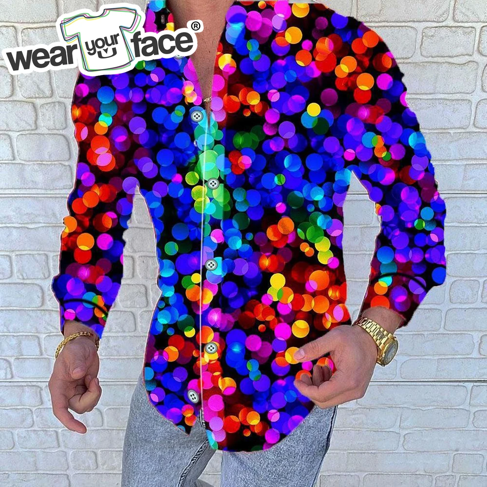 

Colorful Mix Balls Serious 3D All Over Printed Hawaiian Casual Button Up Dress Shirts Full Sleeve Beach Streetwear Men Clothing