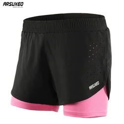 ARSUXEO Women's Running Shorts 2 in 1 Outdoor Sports Fitness Gym Training Yoga Running Marathon Female Tights Quick Dry B1101