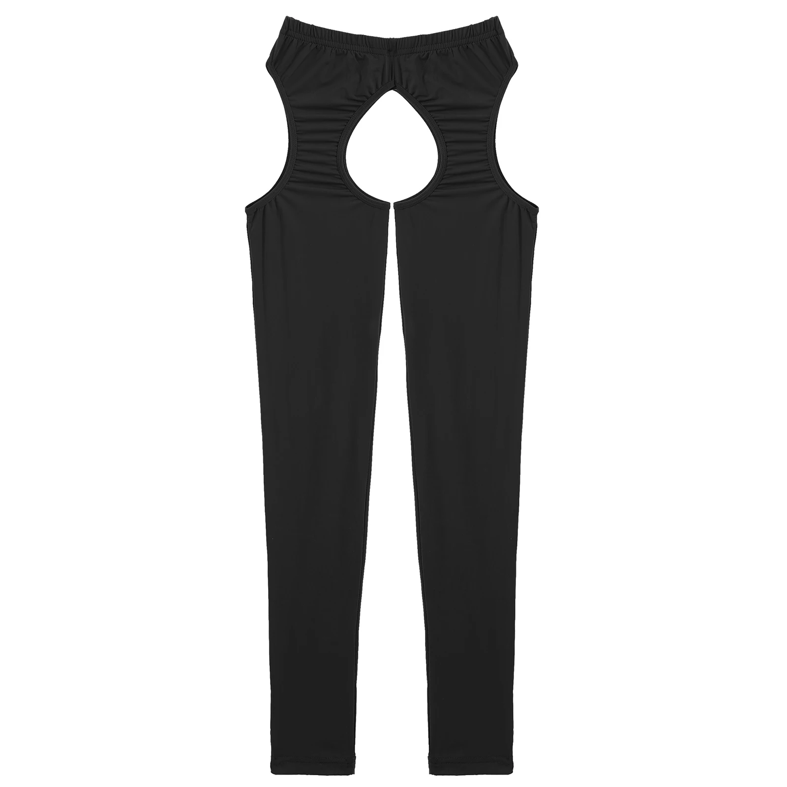 Sexy Womens Glossy Open Crotch Pants Hollow Out Stretchy Crotchless Leggings Elastic Waistband Skinny Pants Underwear Nightwear