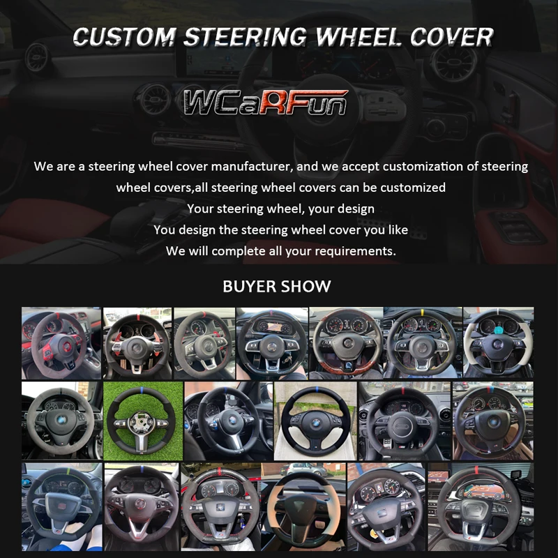 WCaRFun Car Steering Wheel Cover Black Leather Suede For Volkswagen Golf R MK7 VW Golf 7 GTI VW Polo GTI Scirocco 2015 2016