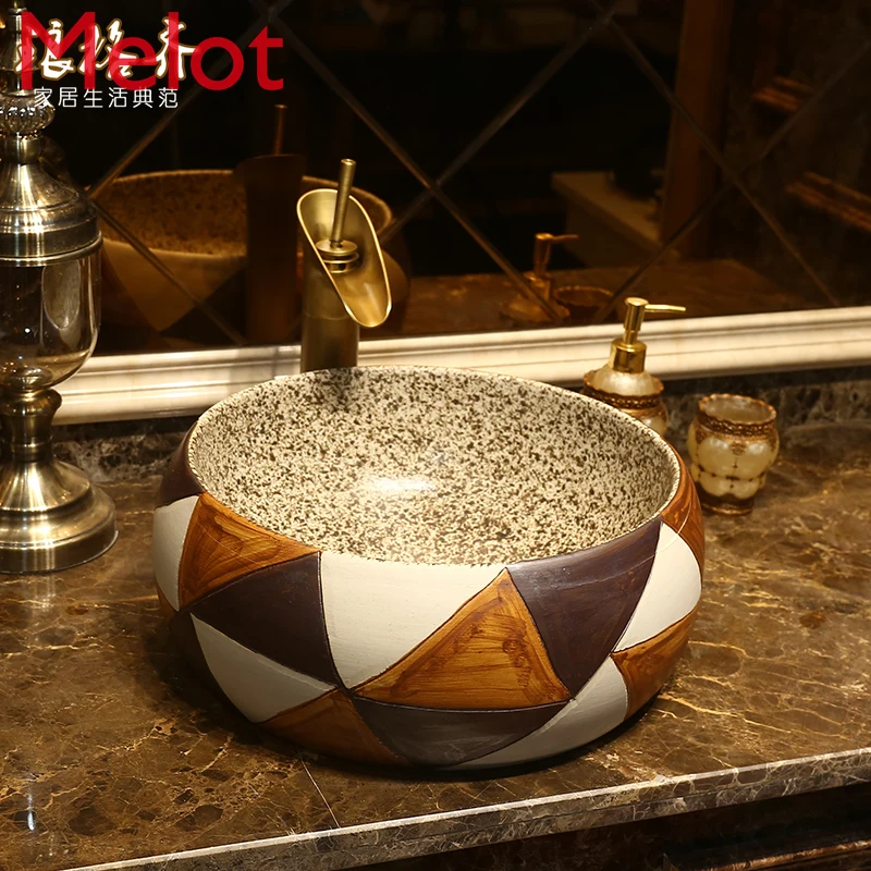 Retro Kiln Transmutation Ceramic Upper Basin Wash Basin round Washbasin Bathroom Home Art Upper Basin