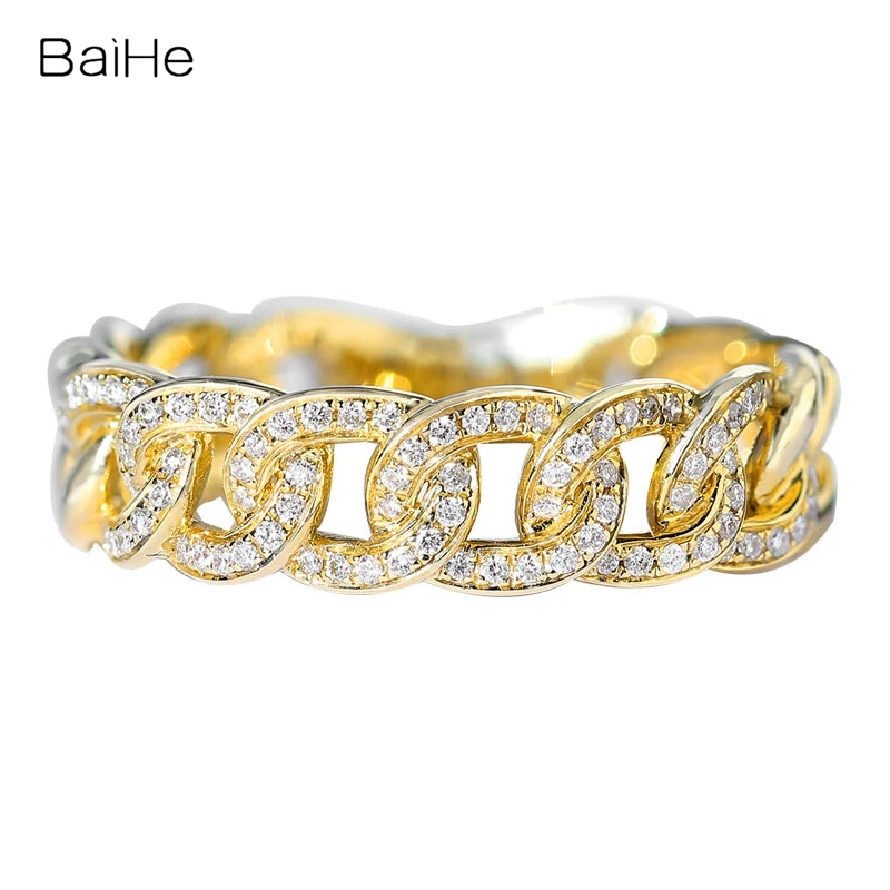 

BAIHE Solid 14K Yellow Gold 0.14ct H/SI Natural Diamond Ring Women Men Wedding Trendy Fine Jewelry Making Anillo de diamantes