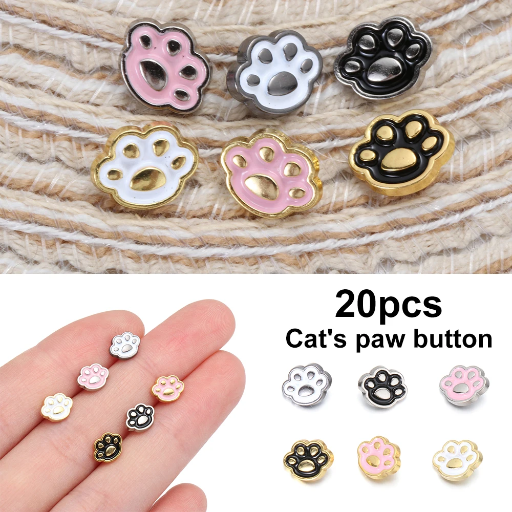 20Pcs Cute Cat Paw Buttons Buckles for DIY Doll Clothes 8mm Mini Metal Decoration Button Buckle Doll Clothing Sewing Accessories