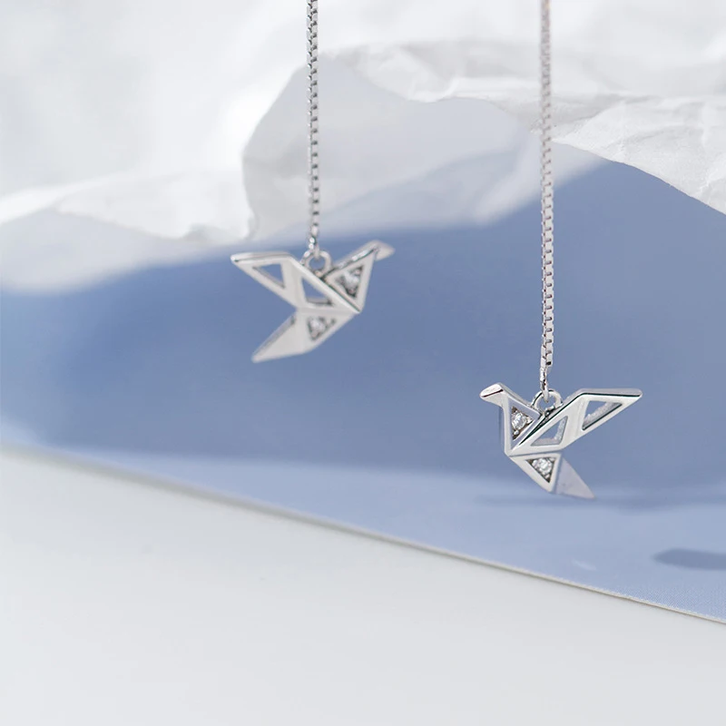 Modian 925 Sterling Silver Jewelry Gift Thousand Paper Crane Drop Earrings For Women Sparkling Dangle Ears Statement Jewelry