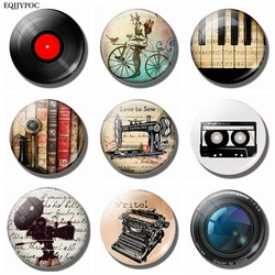 Antique Vinyl Record Refrigerator Magnet Piano Tape Phone Bicycle Camera Sewing Machine Typewriter Glass Dome Fridge Magnet 30mm