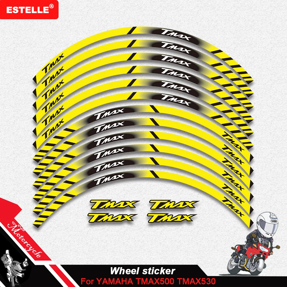 For YAMAHA TMAX TMAX500 TMAX530 500 530 15'' 12 X Thick Edge Outer Rim Sticker Stripe Wheel Decals