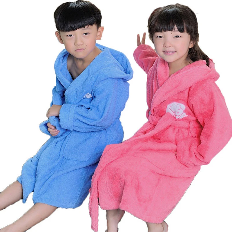 Kids Cartoon Hooded Robe 100% Cotton Toweling Terry Robe Boy&Girls Winter Warm Robe Bathrobe Soft Sleeprobe Kids Casual Homewear