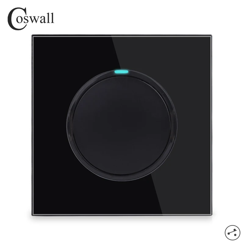 Coswall Crystal Glass Panel Push On / Off 1 Gang 2 Way Passage Pass Through Stair Wall Light Switch Switched Blue Backlight